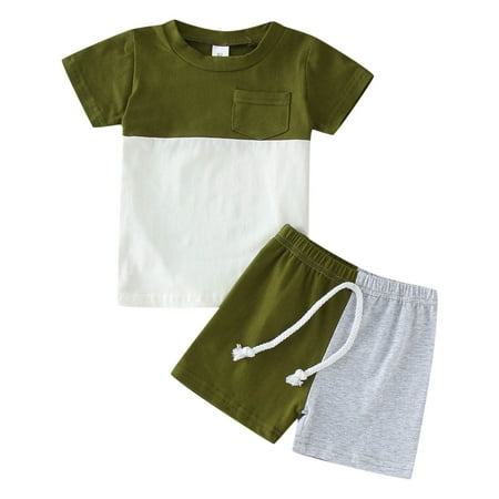 

ZRBYWB Toddler Boy Clothes Short Sleeve Patchwork T Shirt Pullover Tops Shorts Kids Outfits Baby Clothes