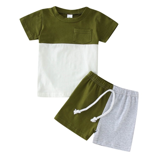 Fshinging Children Clothes Set Short Sleeve Patchwork T Shirt Pullover Tops Shorts Ensemble Vêtements Garçon Size 6-12 Months
