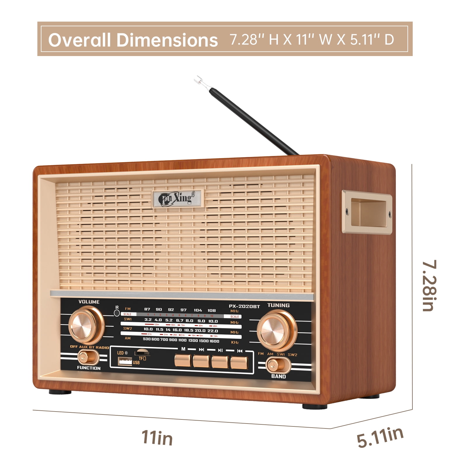 AM FM Radio Retro Table Top Radio, Portable Speaker Plug in Wall, Reception with AUX, Headphone Jack for Home Outdoor Office