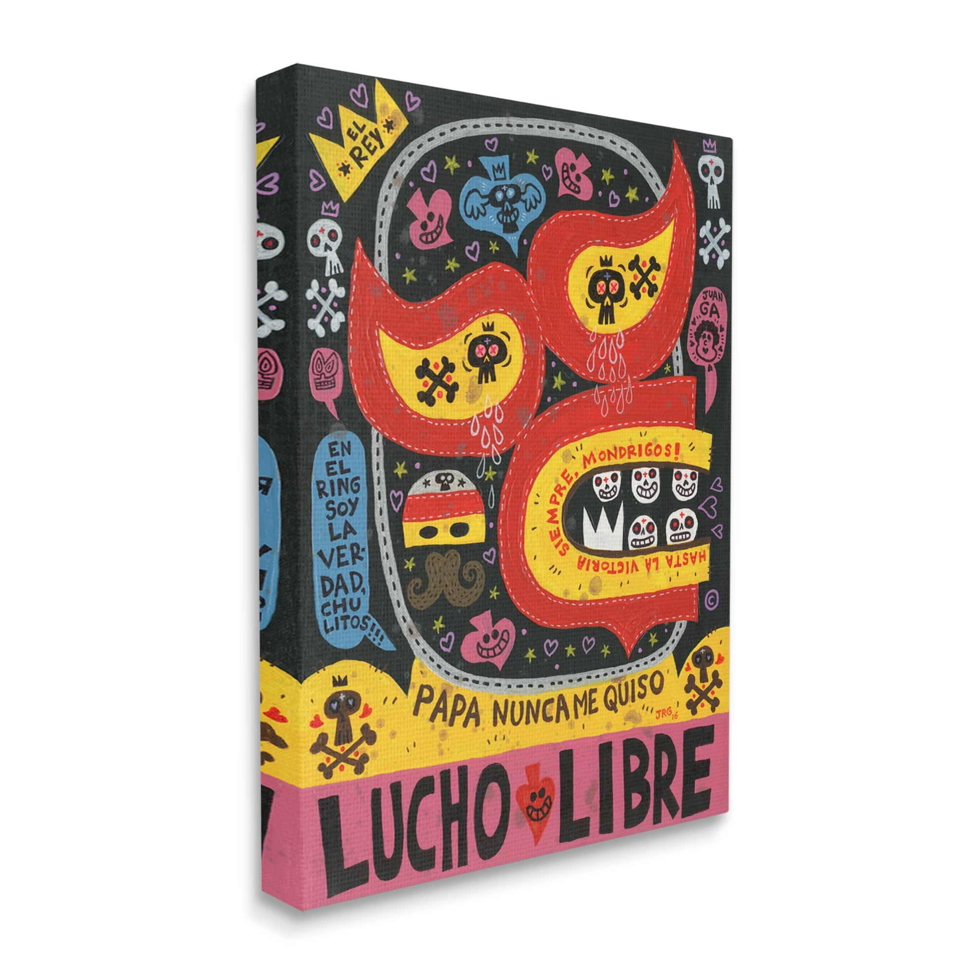 Stupell Industries Bold Lucho Libre Wrestling Mask Skull Shapes Pattern Canvas Wall Art, 30 x 40, Design by Jorge R. Gutierrez