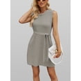 thumbnail image 6 of Women'S Sleeveless Mini Sweater Tank Dress Solid Color Casual Crew Neck Side Slit Knitted Dress with Belt, 6 of 9