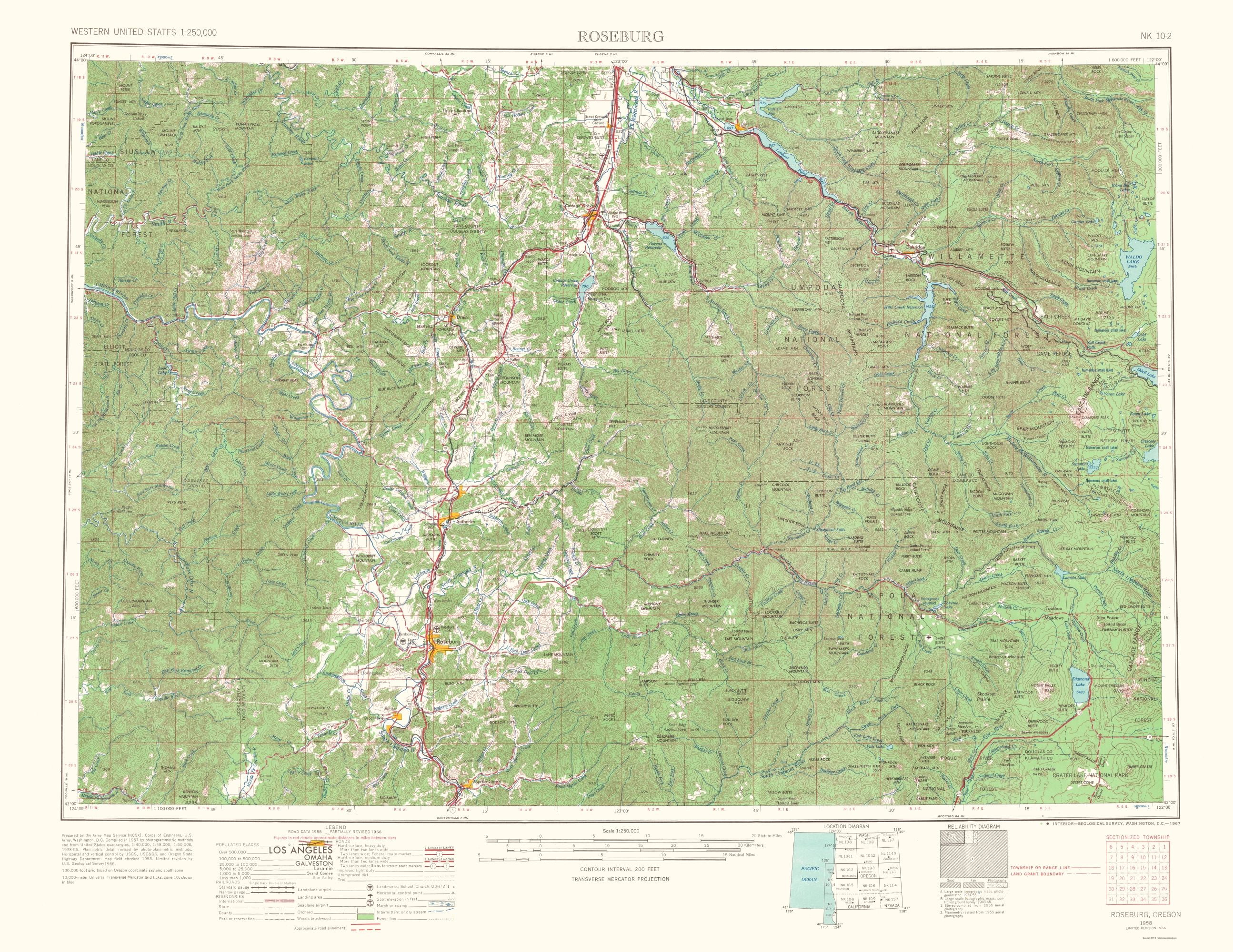 Topo Map Roseburg Oregon Quad USGS 1967 23.00 x 29.77 Glossy