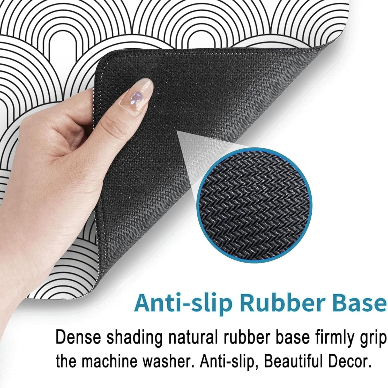 Non-Slip Washer & Dryer Top Cover Protector Mat Dust-Proof Washing Machine Cover Pad With Black White Modern Arched Design Universal 23.6"x19.7" for Laundry Room & Kitchen Decor