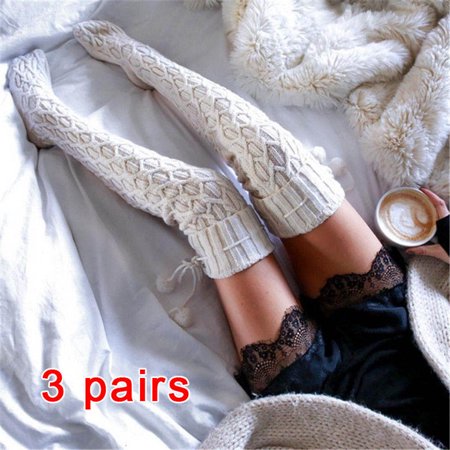 

Women Winter Over Knee Socks Warm Thick High Long Knitted Stockings Christmas Gifts