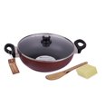 thumbnail image 1 of Mumma's LIFE Non Stick Kadai with Glass Lid with Riveted and Virgin Bakelite Handle PFOA/Heavy Metal Free (Induction and Gas Stove Friendly) - (24CM, RED), 1 of 5