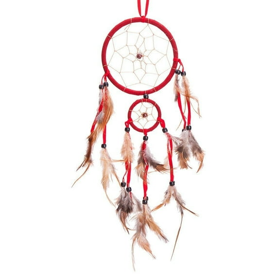 18" Traditional Red Dream Catcher with Feathers Wall or Car Hanging Ornament