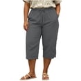 thumbnail image 4 of Tdoqot Womens Plus Size Cotton Linen Capris with Pockets- Lace Trim Baggy Elastic Waist Drawstring Casual Summer Trendy Pants Gray Size 4XL, 4 of 5