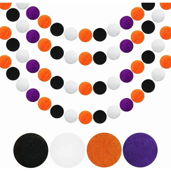 Duslogis 4 Packs Pompom Garland Black Orange Purple White 1" 30 Balls Pom Pom Felt Ball Garlands 6.5Ft No DIY Halloween Garlands for Home School Fall Party Decor (Color B)