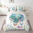 thumbnail image 2 of Manfei Groovy Rose Flower Twin Bedding Sets 7-Piece, Dreamy Garden Butterfly Bedding Comforter Set, Romantic Love Heart Reversible Sheet Sets, Microfiber Bedroom Decor, 2 of 7