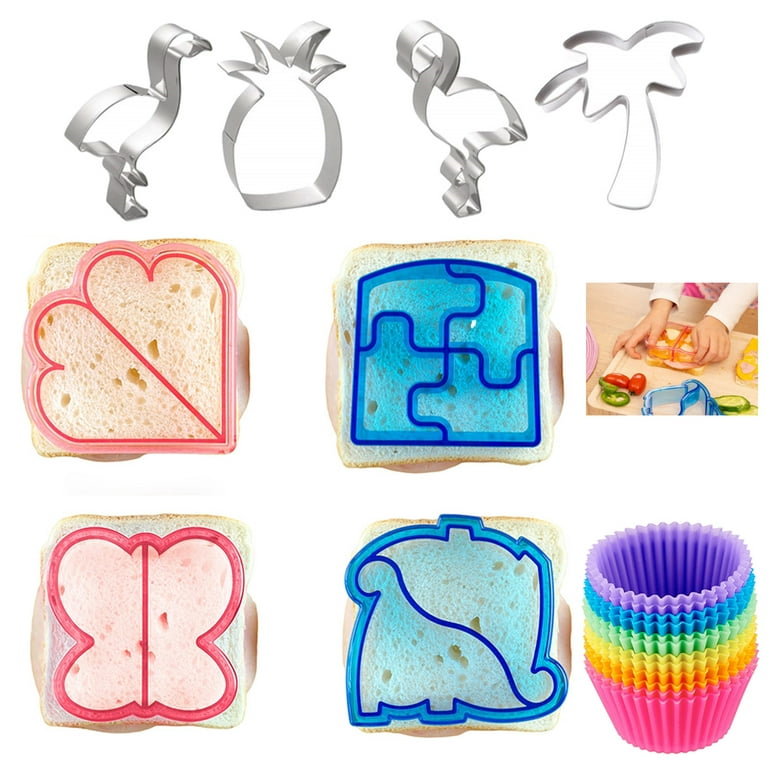  Complete Bento Lunch Box Supplies and Accessories For Kids -  Sandwich Cutter and Bread Crust Remover - Mini Vegetable Fruit cookie  cutters - Silicone Cup Dividers - Food Picks and FREE