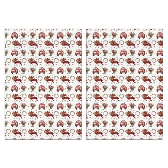 2 Pcs Funny Kitchen Towels,Red Christmas Car and Flower Pattern Microfiber Dish Towels,Kitchen Tea Towels,Kitchen Towel Set (18" X 26")