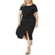 thumbnail image 4 of Vestido midi de talla grande Agnes Orinda para mujeres, con nudo, cuello redondo, manga corta, vestido con abertura lateral, negro 2X, 4 of 6