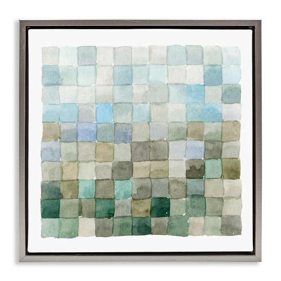 Stupell Industries Modern Watercolor Checkered Shapes Abstract Painting Gray Floater Framed Canvas Art Print Wall Art, 25 x 25