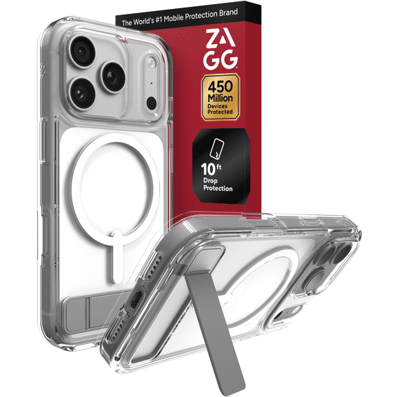 ZAGG Clear Snap with Kickstand - Apple iPhone 18 Pro & 17 Pro Clear Case with MagSafe and Built-In Kickstand
