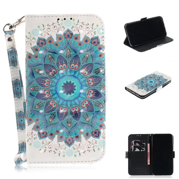 iPhone XR Case, iPhone XR 2018 Case, Allytech 3D PU Leather Protective Cover & Pocket Lanyard Wallet with Cards Holder, Support Kickstand Slim Case for Apple iPhone XR （6.1"）, Peacock Flower