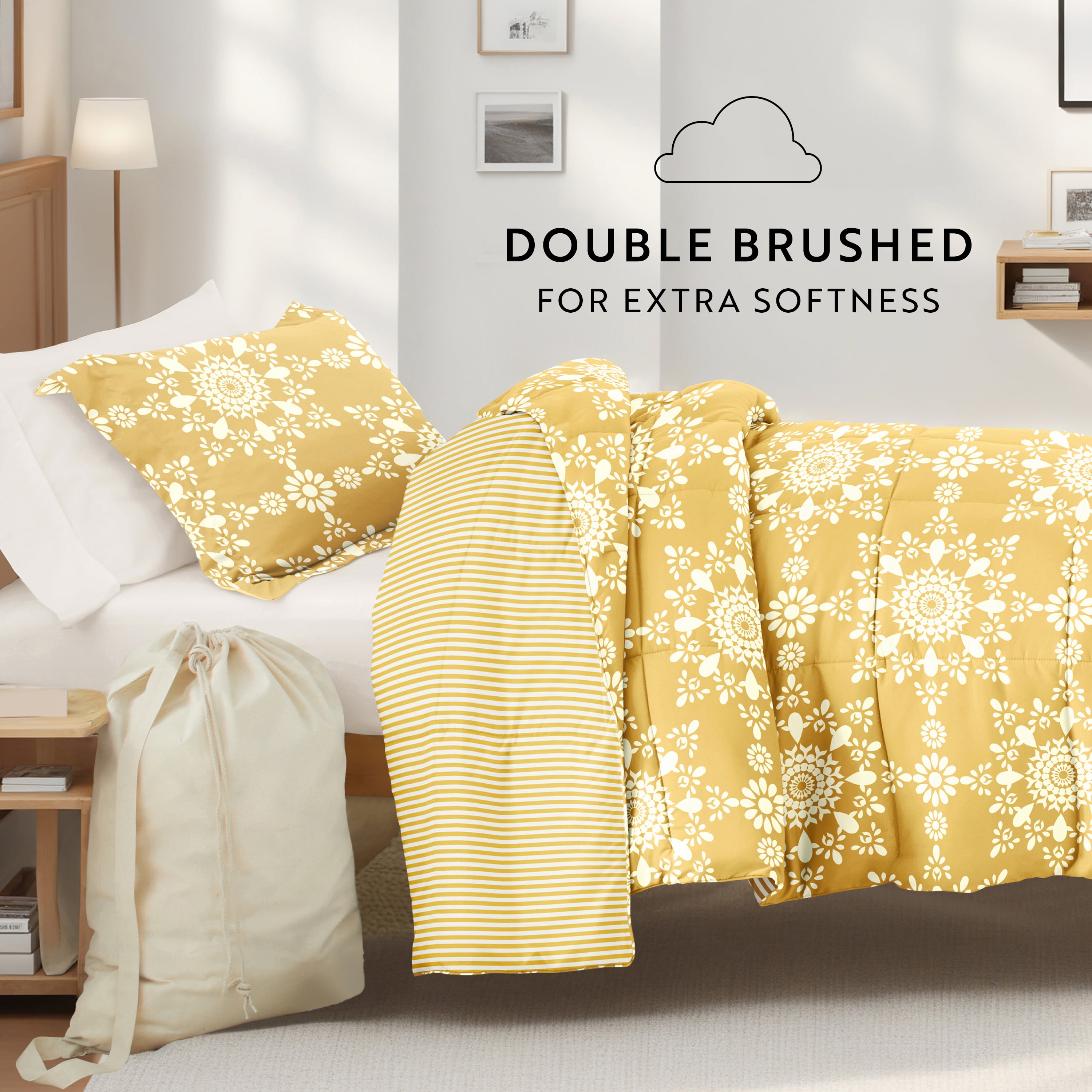 Noble Linens 8 Piece Dorm Bedding Bundle, Comforter & Sheet Set, Pillows, Laundry Bag