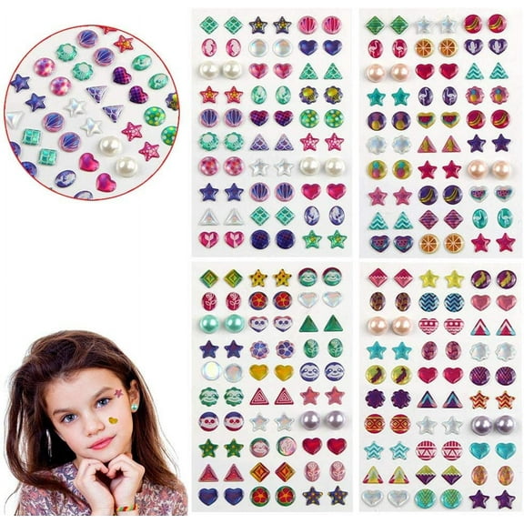 240 Piece Sticker Earrings 3D Gems Sticker Girls Sticker Earrings Self-Adhesive Glitter Craft Crystal Stickers