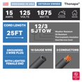 thumbnail image 2 of THONAPA 12 Gauge Extension Cord 25 Ft, SJTOW Oil Resistant & Flame Retardant Heavy Duty Extension Cord Black 3 Prong 25ft, 12/3 Black Outdoor Electric Cable Great for Major Appliance, Farm & Ranch, 2 of 5