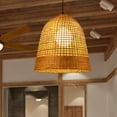 thumbnail image 3 of Lámpara colgante LED tejida, lámpara de araña con base E27, lámpara de techo rústica, pantalla de bambú para dormitorio, vestíbulo, entrada, pasillo, decoración. Campana 40cm, 3 of 9