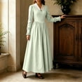 thumbnail image 3 of KICILVS Victorian Costume Women V Neck Long Sleeve Ruffle Trim Cuff Swing A Line Dress Renaissance Cosplay Outfit, 3 of 9