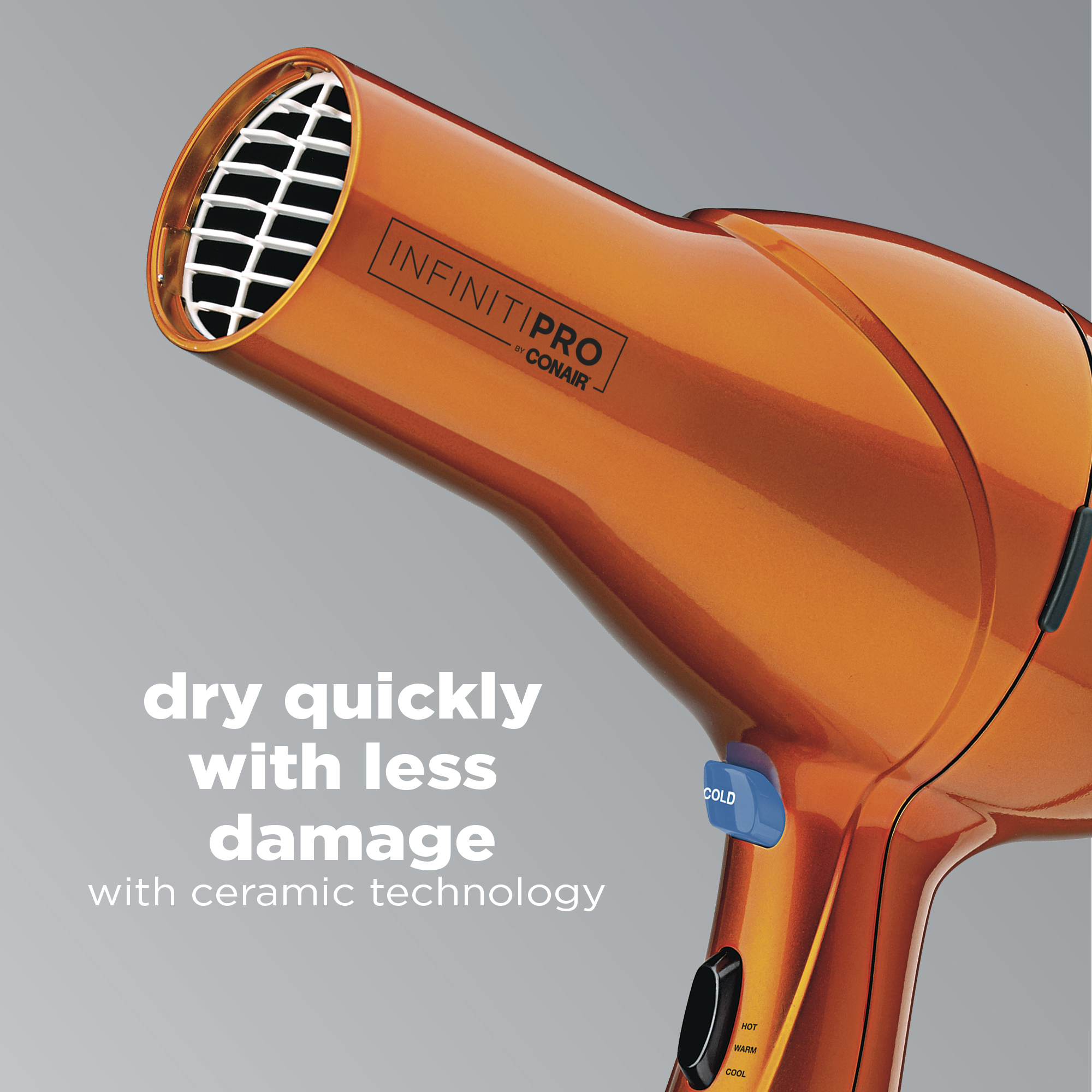 InfinitiPro by Conair Quick Styling Salon Professional Ionic & Ceramic Hair Dryer, 1875 Watts, Orange 259TPTY - image 2 of 7