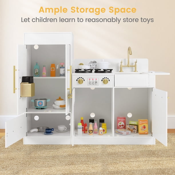 Cuisine jouet en bois pour enfants avec 14 accessoires, four, évier, réfrigérateur et micro-ondes, âge 3+ ans, 86x64x84,5cm, argenté et marron | Leroy Merlin Cuisine jouet en bois pour enfants avec 14 accessoires, four, évier, réfrigérateur et micro-ondes, âge 3+ ans, 86x64x84,5cm, argenté et marron | Leroy Merlin