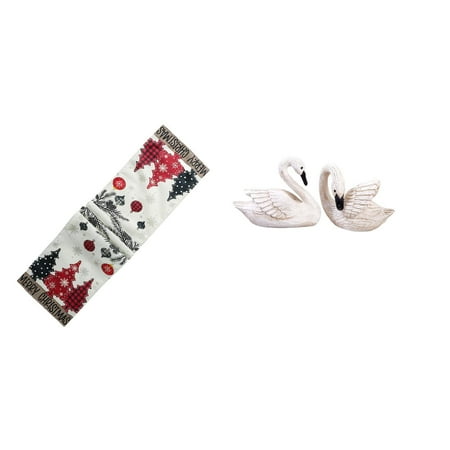 CarpNettore Christmas Table Runner Dresser Scarf Seasonal Winter Reusable Xmas Tree Tablecloth for Cabinet Holiday Coffee Table Farmhouse Resin Sculptures Swan Statues Cake Topper Home Couple