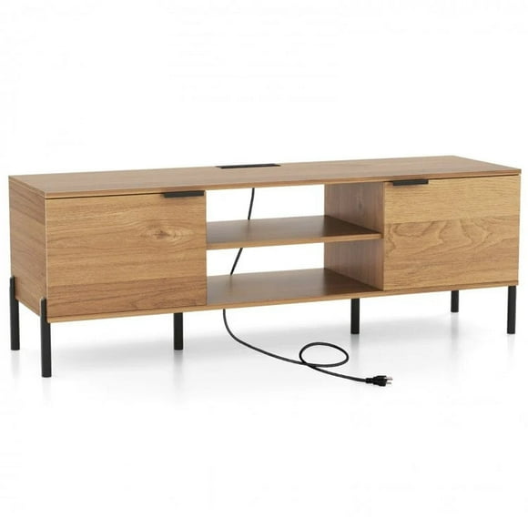 2-Door TV Stand with Integrated Charging Station and Open Shelving for TVs up to 65 Inches