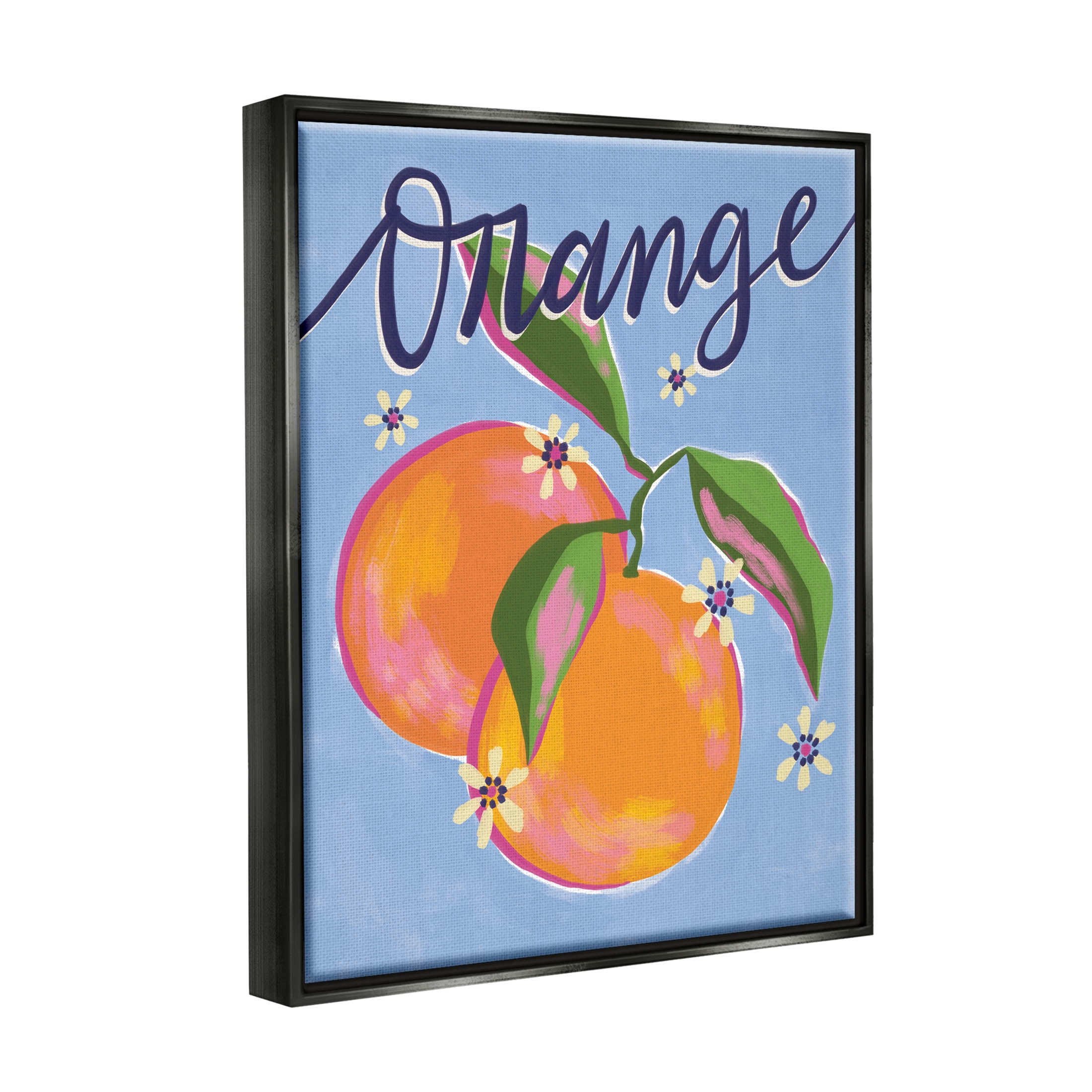 Orange Citrus Fruits Floral Pattern Food & Beverage Graphic Art Jet Black Framed Art Print Wall Art