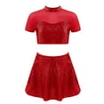 thumbnail image 2 of Hansber Kids Girls Two Piece Sequins Dance Crop Tops with Skirts Ballet Dance Outfits Performance Dancewear Red 14, 2 of 6