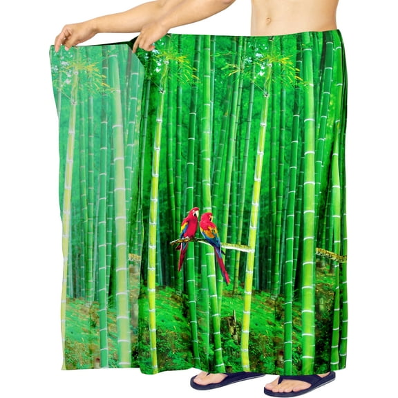 HAPPY BAY Men's Pareo Regular Holiday Sarong Long Beach Wrap One Size Shamrock Green, Bamboo Parrot Summer Vacation Party