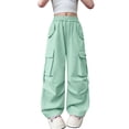 thumbnail image 4 of CPNG Girls Casual Cargo Jeans Teen Girls Wide Leg Straight Solid Color Pants Daily Elastic High Waisted Denim Trousers(Mint Green,11-12 Years), 4 of 8