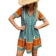 thumbnail image 1 of Vestido estampado para mujer Estilo de vacaciones Vestido de manga corta de verano Escote Corbata Falda informal para mujer Verde oscuro S, 1 of 6