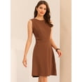 thumbnail image 3 of Vestido de trabajo para mujer Color sólido Sin mangas A-line Flare Vestidos Marrón L, 3 of 6