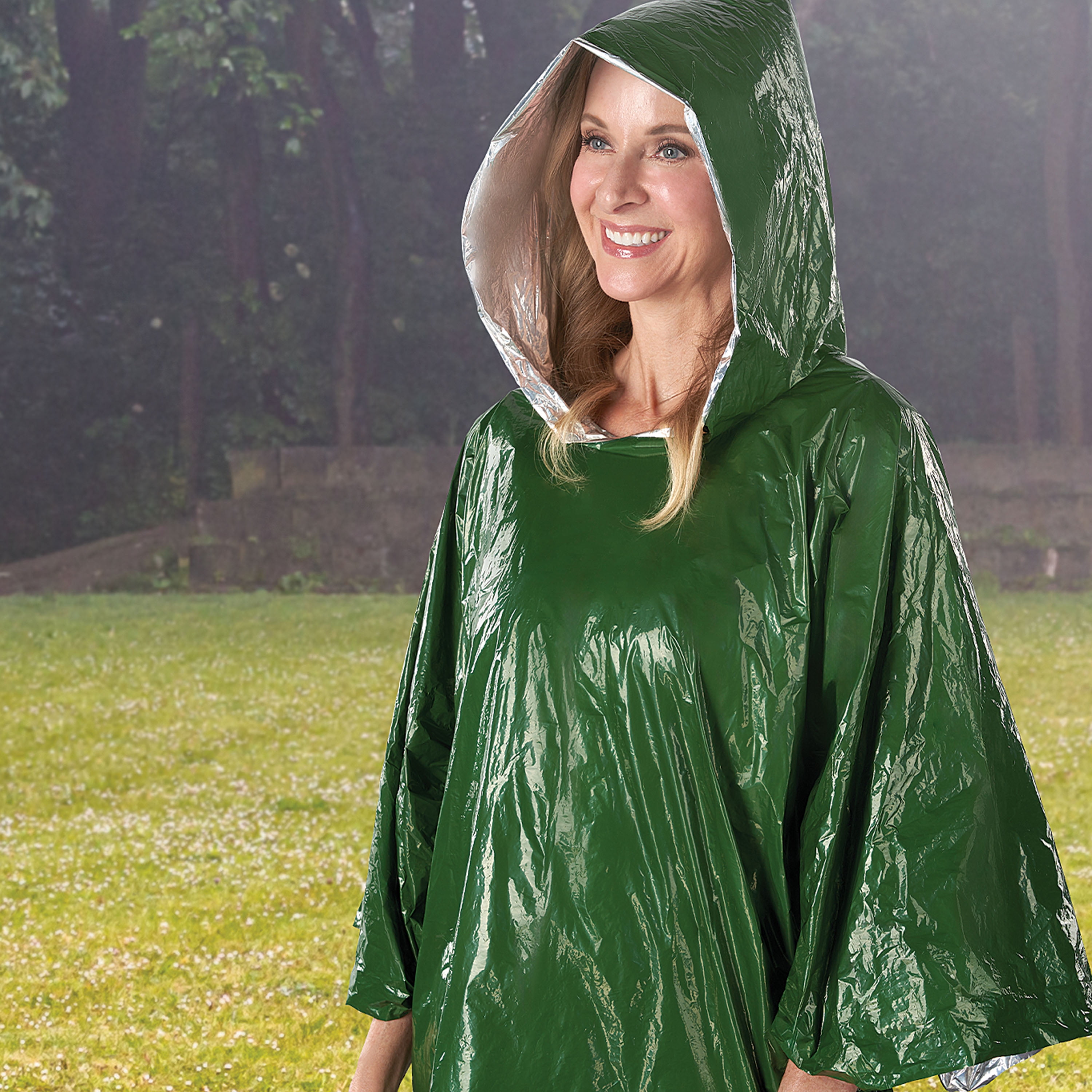 (2 pack) Ozark Trail Adult Heat-Retaining Poncho with Hood, Water-Resistant, Unisex