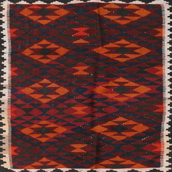 Ahgly Company Machine Washable Indoor Square Traditional Tomato Red Area Rugs, 3' Square
