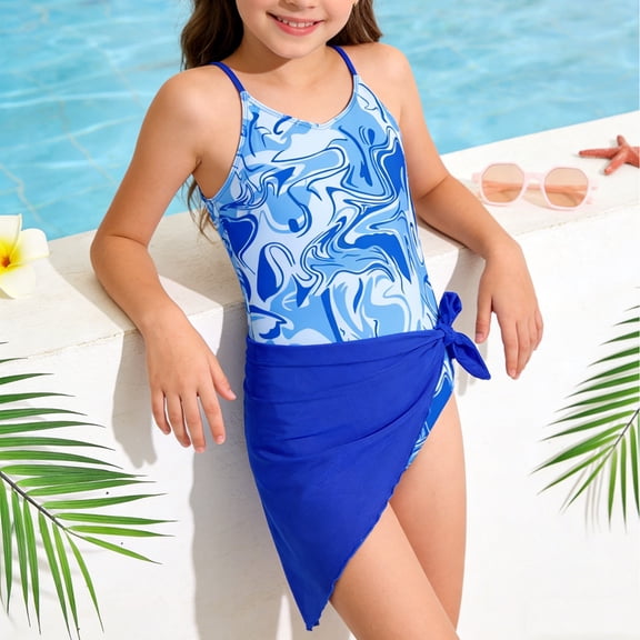ibiyuan Toddler Girl Summer One Piece Ruched Girl Bathing Suit Tie-Straps Cutout Ruffle Girls Swimsuits Color Block Stretchy Swimwear