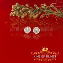 King of Bling's 0.33ct Diamond 925 Sterling Silver Yellow Round Cross Earrings Men's / Women's