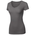 thumbnail image 3 of FashionOutfit Women's Solid Basic Various Colors V-Neck Short Sleeves Top, 3 of 4