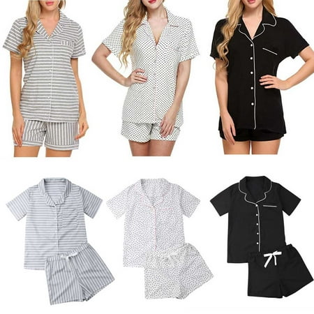 

Women s Cotton Blend Pajamas Set Short Sleeve Button-Down Sleepwear