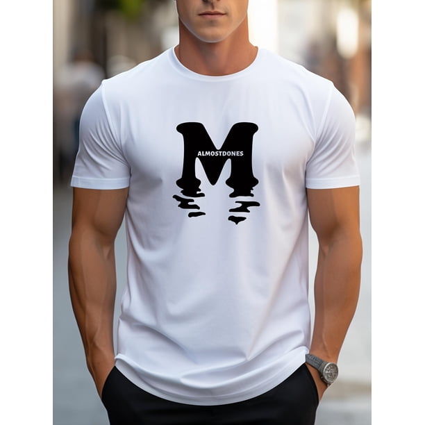 M And Reflection Graphic Print, Men's Novel Graphic Design T-shirt, Casual Comfy Tees For Summer, Men's Clothing Tops For Daily Activities Tee For Adult, Men, Women, Teen, Teenager, Adolescent,Youth