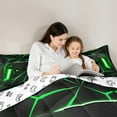 thumbnail image 6 of Feelyou Futuristic Gamepad Boys Queen Comforter Set, Neon Green Abstract Line Bedding Sets, Modern Video Gaming Reversible Bedding Comforter Set, Luxury Bedroom Decor, 3 Pieces, 6 of 9