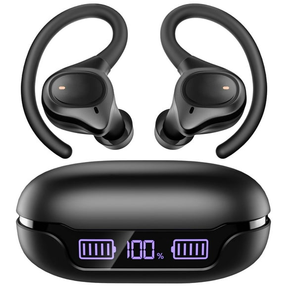 Auriculares inalámbricos Bluetooth compatibles con teléfonos. Ganchos seguros para orejas pequeñas. 40 horas de reproducción. Resistentes al agua para entrenamientos deportivos