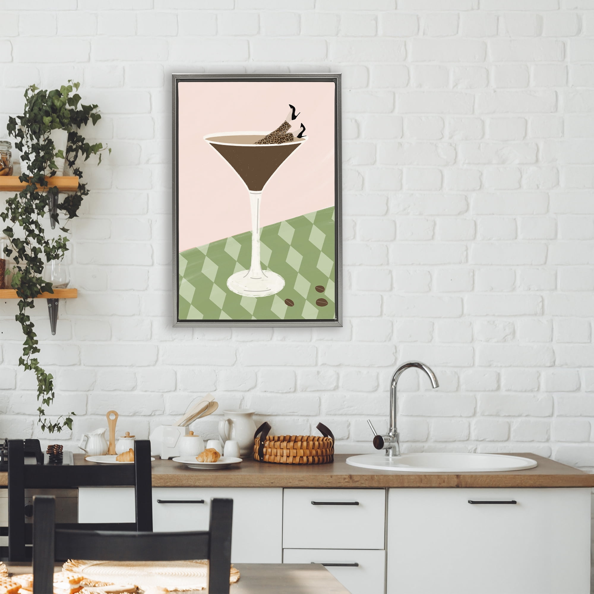 Stupell Industries Glam Martini Splash Gray Framed Floater Canvas Wall Art, design by Emily Navas