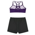 thumbnail image 3 of iiniim Kids Girls 2Pcs Activewear Set Gymnastics Sports Bra Crop Tops and Booty Shorts Swimsuit Purple&Black 8, 3 of 7