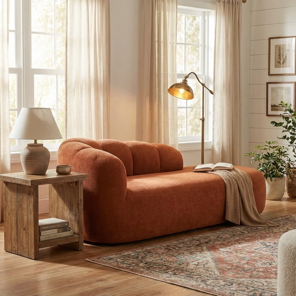 Christopher Knight Home 80" Curved Upholstered Sofa, 3-Seat Modern Bubble Back Couch, Dark Orange