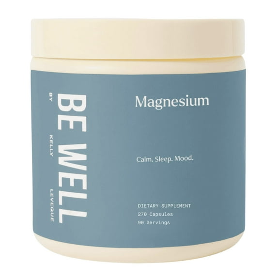 Be Well by Kelly Magnesium Glycinate Supplement with GABA & L-Theanine for Daily Stress Relief & Deep, Restful Sleep (90 Servings, 270 Capsules)