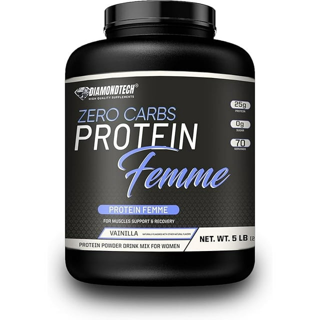 Proteína Femme Diamondtech mujer whey zero carbs 5lbs con Colágeno hidrolizado VAINILLA