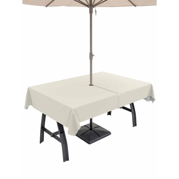 52x70 Inch Outdoor Tablecloth with Umbrella Hole Zipper Rectangle Cream Solid Color Rectangular Tablecloths Outside Waterproof Aesthetics Contemporary Luxury Patio Table Cloth Cover for Picnic Party
