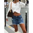 thumbnail image 5 of Light Wash Ripped Distressed Denim Mini Skirt With Frayed Hem And Pockets, 5 of 11